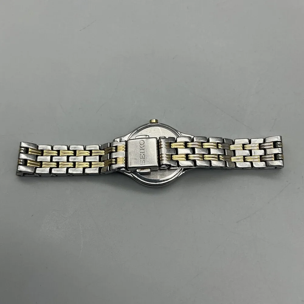 Seiko Solar Womens Watch 22mm Two Tone V115-0AX0 White Dial Stainless 7